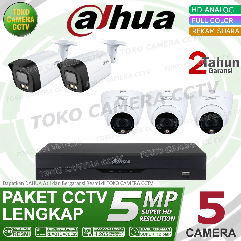 PAKET CCTV DAHUA 5MP 3K FULL COLOR AUDIO 8 CHANNEL 5 KAMERA COLORVU