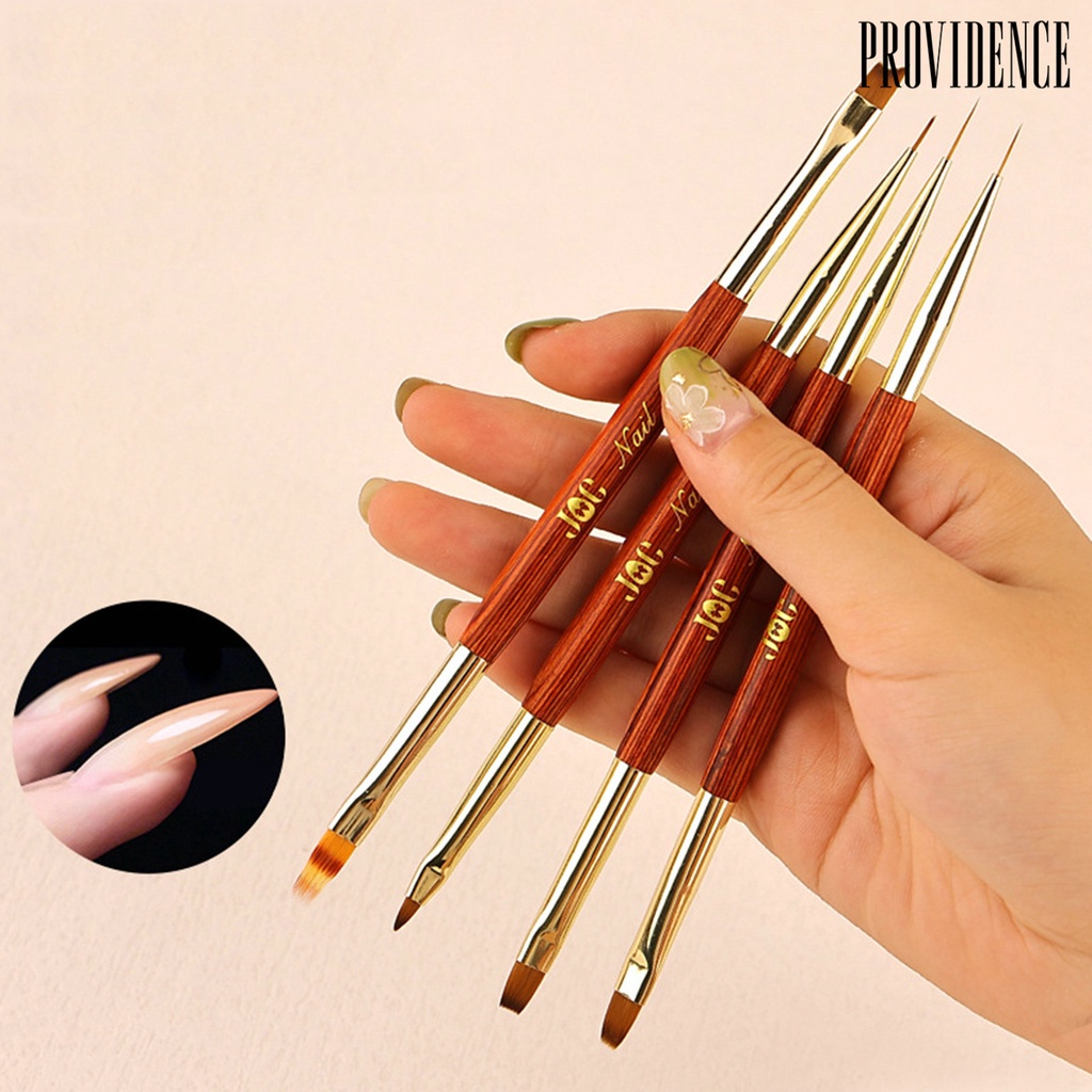 Providence Pena Kuku Kuningan Pen Barel Bulu Lembut Dan Elastis Desain Kepala Ganda Rosewood Tubuh Penggunaan Ganda DIY Kuku Berlaku Lancar Nail Art Pena Pena Pena Pena Pena Manicure Tools