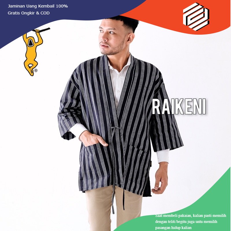 baju RAIKENI Kimono Lurik | Kimono Outer Batik | Kimono Unisex | Outer Pria | Cardigan Pria | Kimono