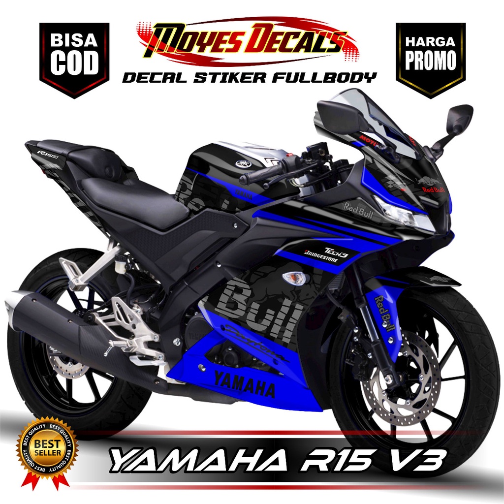 Decal Sticker R15 V3 Motif Redbulls Terbaru Warna Hitam Biru