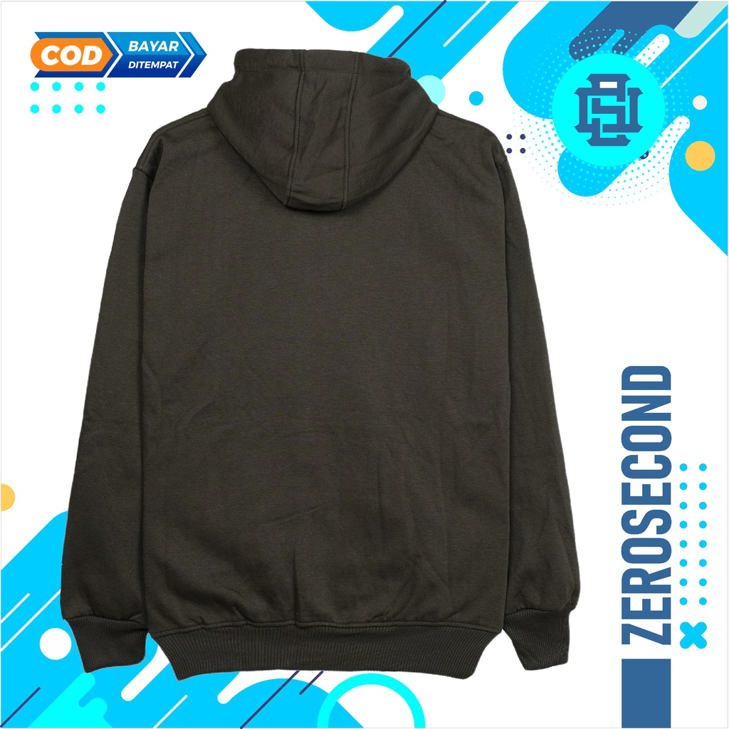 Zero.Second Sweater Hoodie Pria Autentic Logo ZS Warna HIJAU ARMY Bahan Catton Flecee Gramasi 280S Permium Tebal Full Varisn Warna