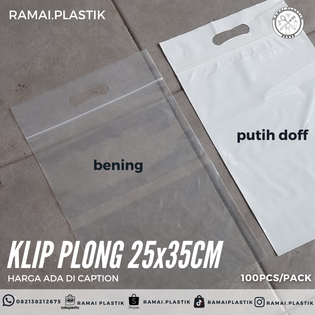 

Klip plong uk 25x35cm isi 100pcs bening dan doff plastik packaging
