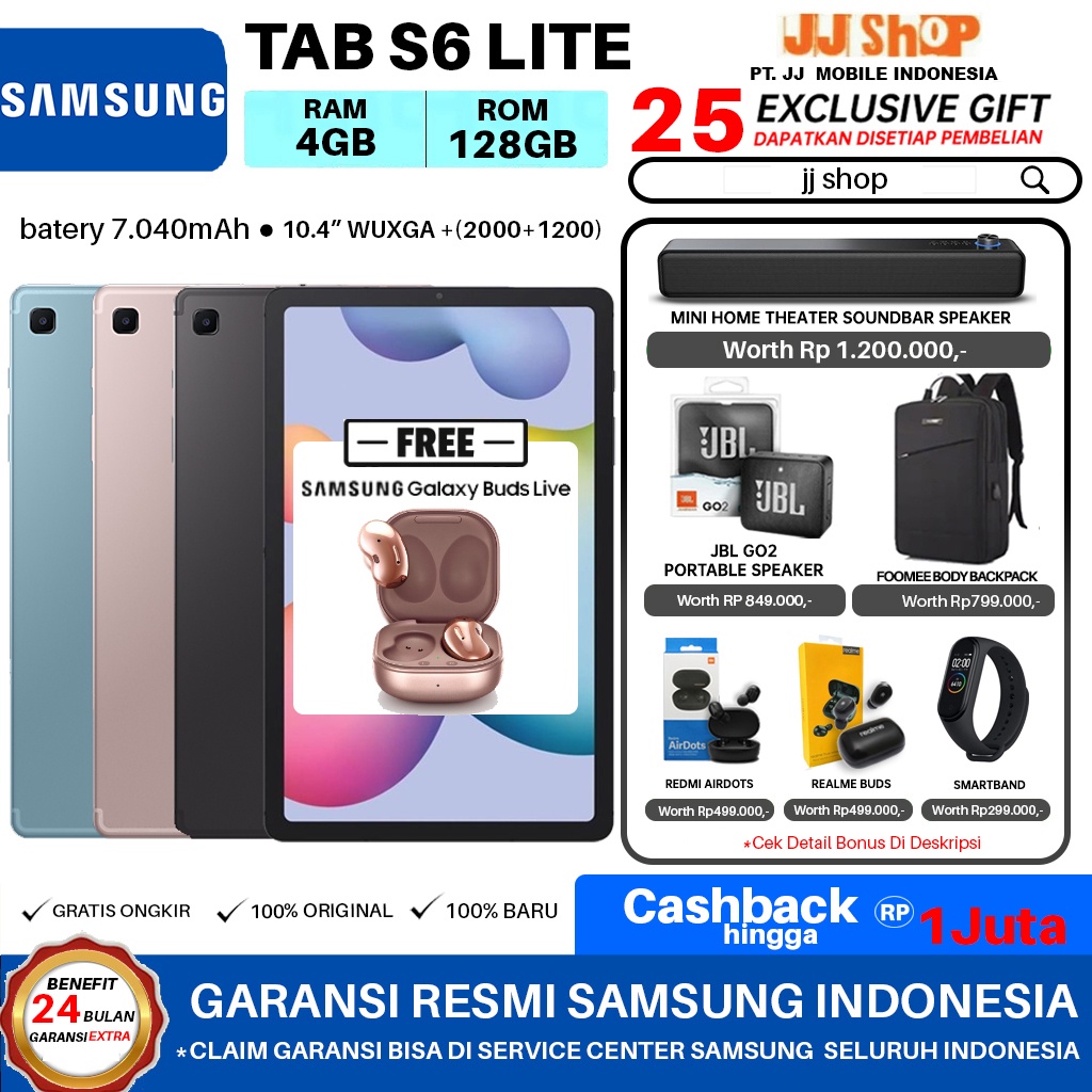 SAMSUNG GALAXY TAB S6 LITE 4/128 GB RAM 4GB ROM 128GB GARANSI RESMI SEIN
