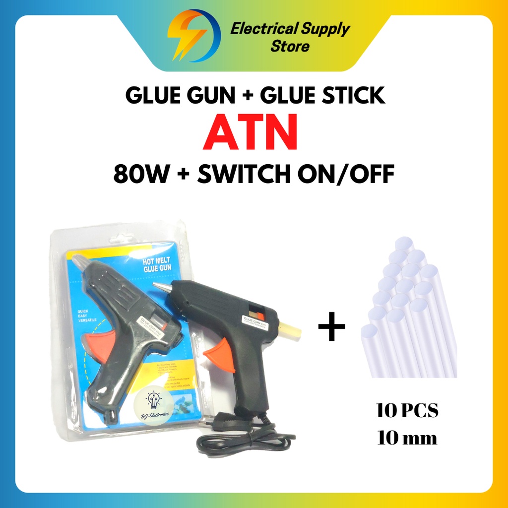 PAKET GLUE GUN / LEM TEMBAK 40W ATN DAN REFILL GLUE GUN STICK PANJANG 27 CM DIAMETER 10 MM