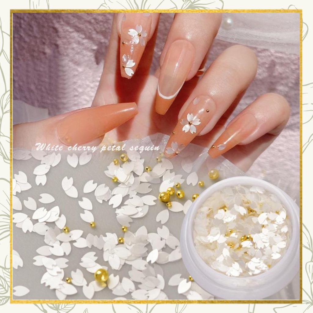 [ COD ] Hiasan Kuku Serbuk Flower+Mutiara Nail/Nail Art Accessories White Flower &amp; Pink Flower/Untuk Nail Art