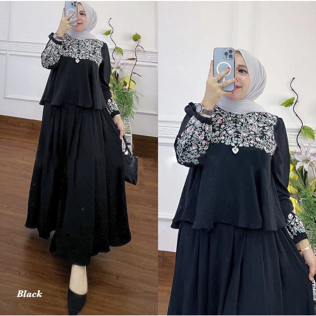 GAMIS STORE - Mozay One Set 2in1 l Setelan Fit To XL Besar Matt Cringkle Airflow Apk Bordir Premium