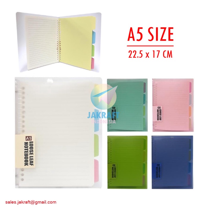 

BINDER NOTE A5 #7101 COVER WARNA / BENING TRANSP 20 RING BONUS LENGKAP