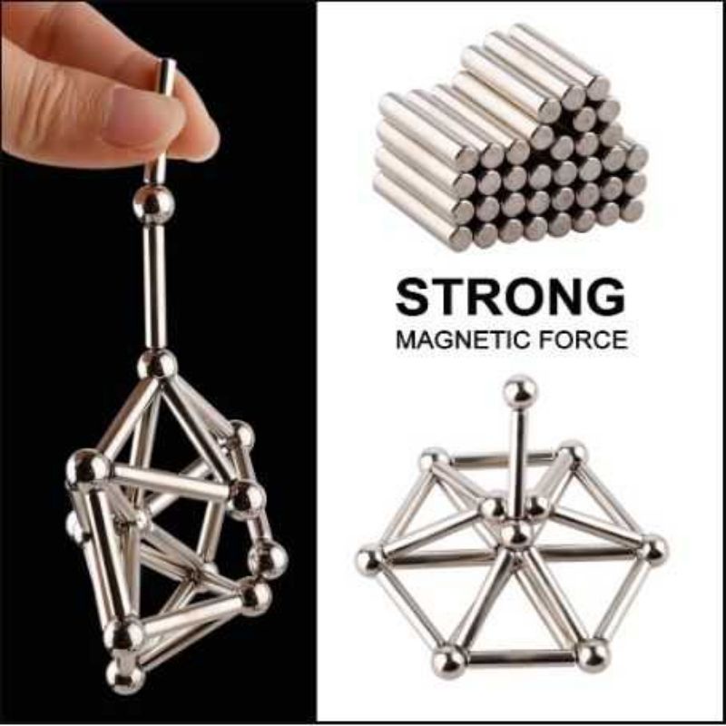 ZY Mainan Magnetik Steel Metalic Stick and Bucky Balls - J75 Kado Hadiah Present untuk daya imajinasi Anak membuat berbagai bentuk 2D dan 3D