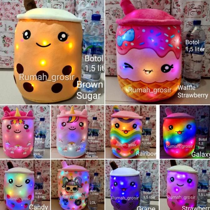 Boneka Boba Bubble Brown Sugar Strawberry Ukuran Besar LED Lampu