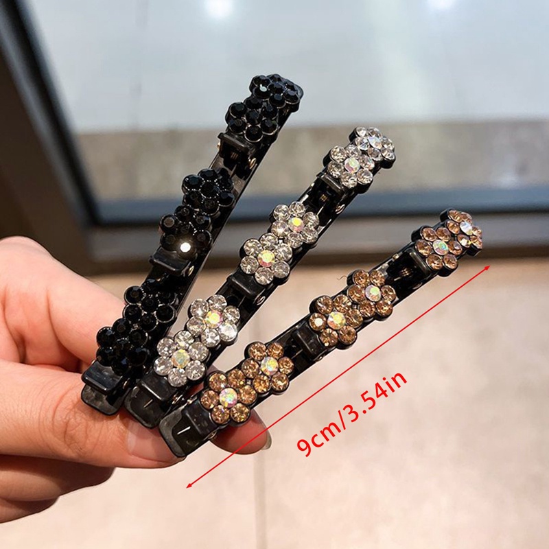 3pcs Jepit Rambut Kepang Kristal Fashion Duckbill Clip Fashion Double Layer Hair Clip Dengan 3jepitan Kecil Manis Jepit Poni Lucu Untuk Wanita &amp; Anak Perempuan