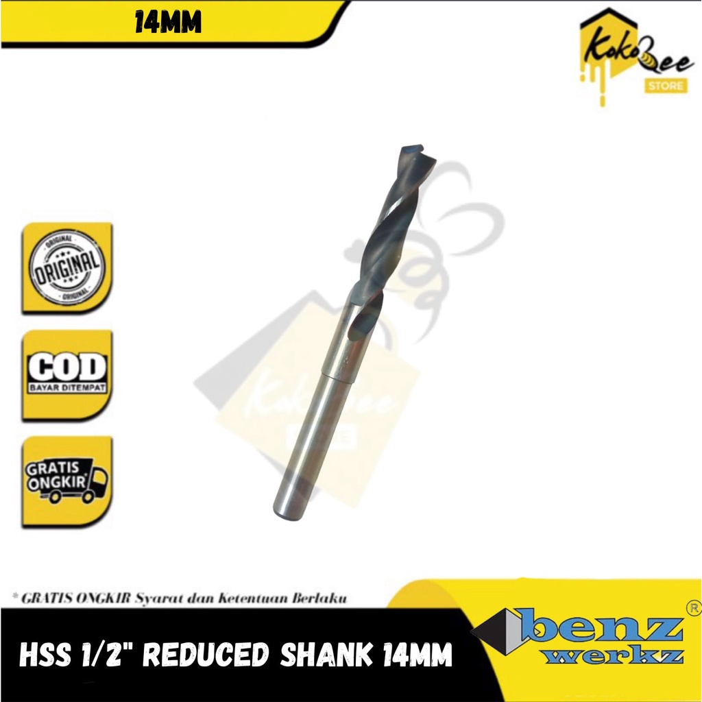 Mata bor besi HSS shank 1/2" - Reduced shank 14 mm besi kayu plastik / Mata bor besi HSS shank 1/2" 