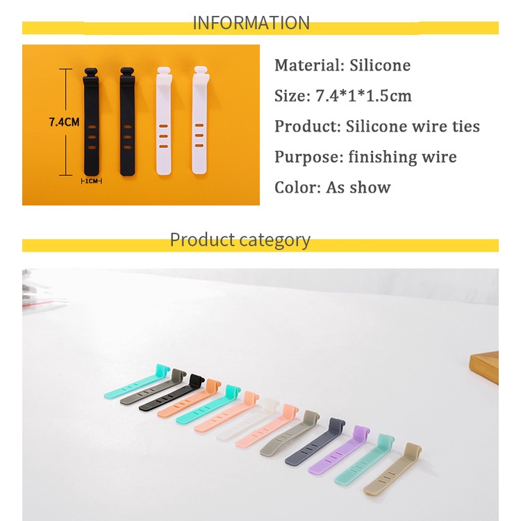 8pcs Tali Pengikat Kabel Data Bahan Silikon