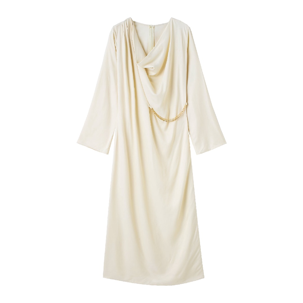 Maxi Dress Wanita Polos Warna Broken White Casual Dress Korean Style BW Basic Dress