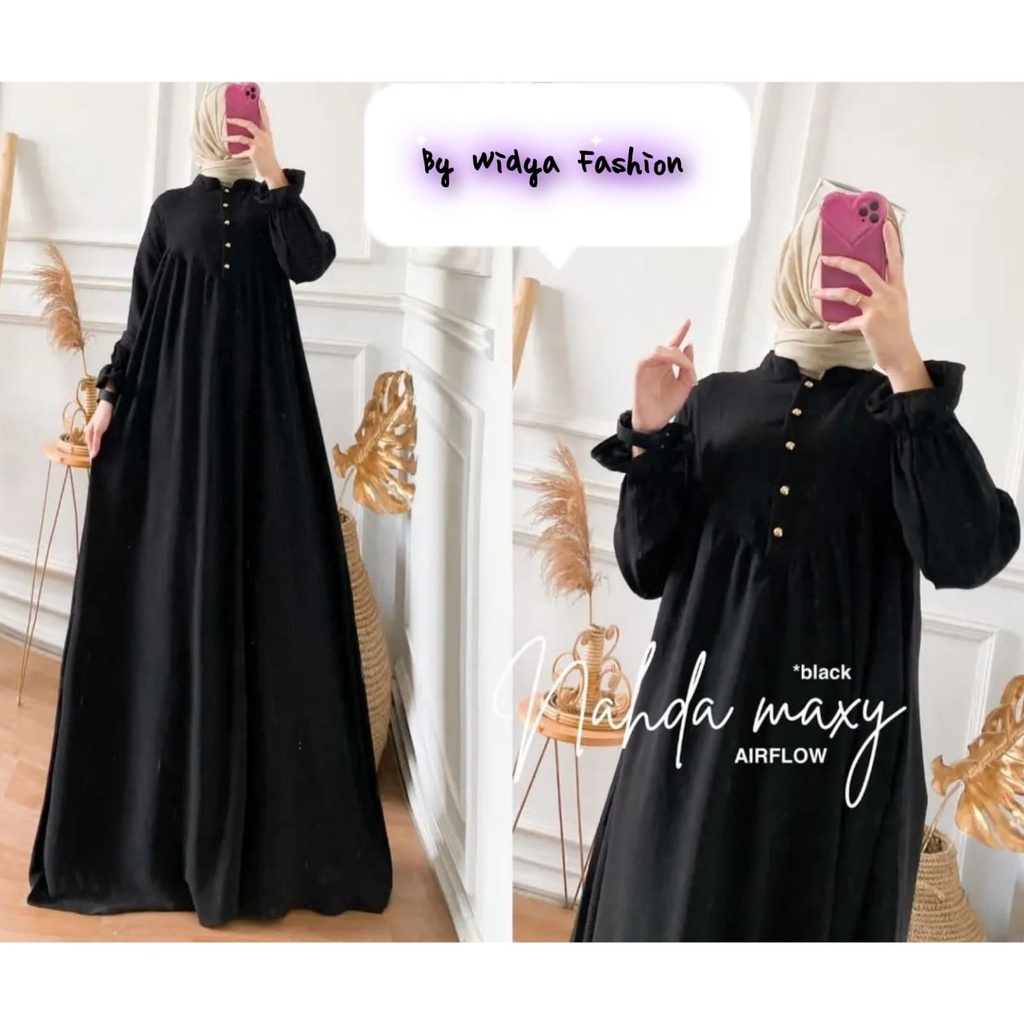 Nahda Maxi / ( Ukuran M~L~XL ) Gamis Wanita Crinkle Air flow Premium / Baju Perempuan Pesta Lebaran Crinkle Terbaru Piral