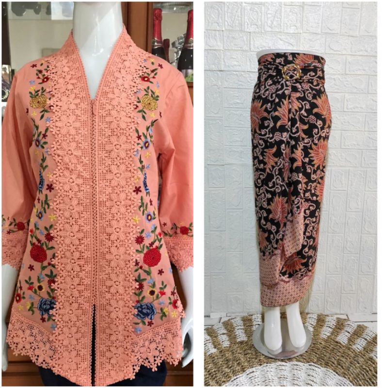 SUPER JUMBO SETELAN KEBAYA PESTA WANITA MODERN ALEXUEZ LINEN MIX BROKAT BORDIR TIMBUL BUSUI +ROK LIL