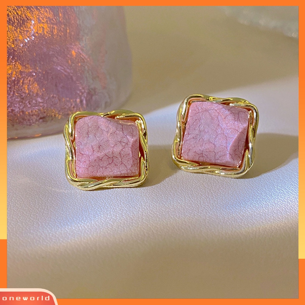 [WONE] 1pasang Ear Studs Square Anggun Temperamen Alloy Wanita Elegan Anting Stud Untuk Perjamuan