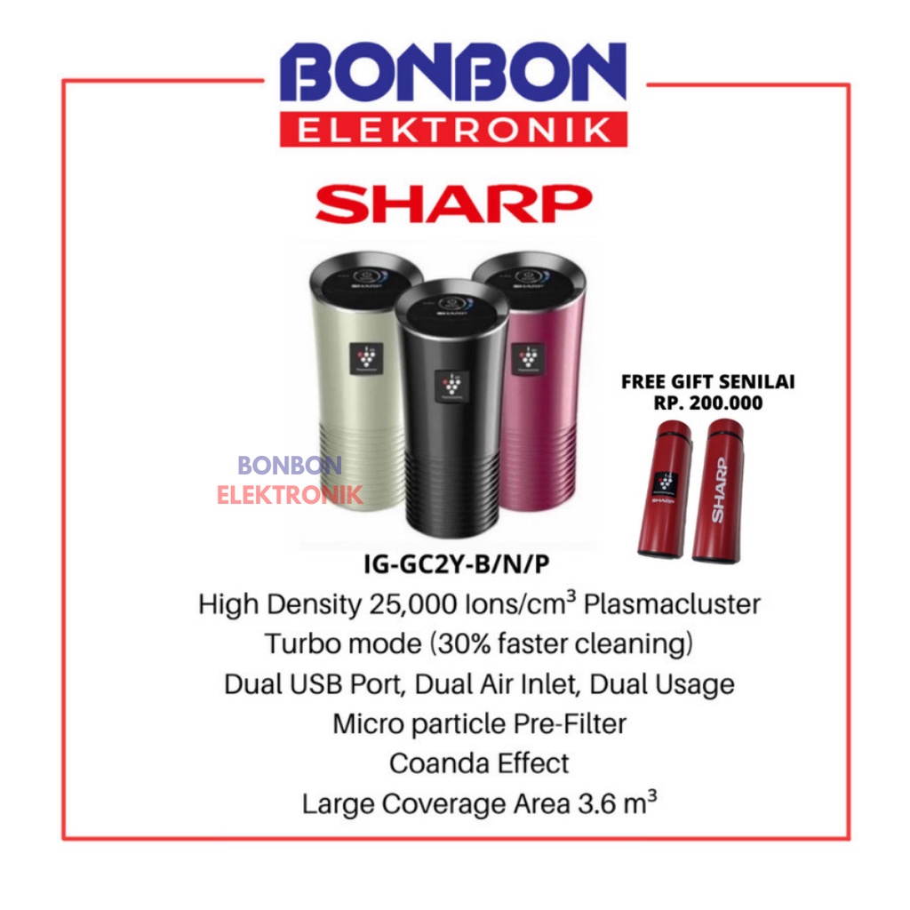 Sharp Car Air Purifier IG-GC2Y-B/N/P High Density Mobil Purifier