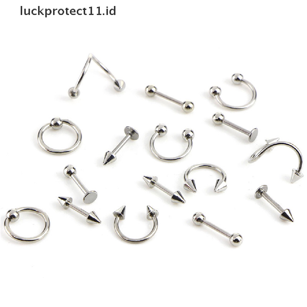 /Fashion Hot// Fashion// 16PCS/Set Cincin Bar Lidah Spiral Perut Stainless Steel Perhiasan Alis.