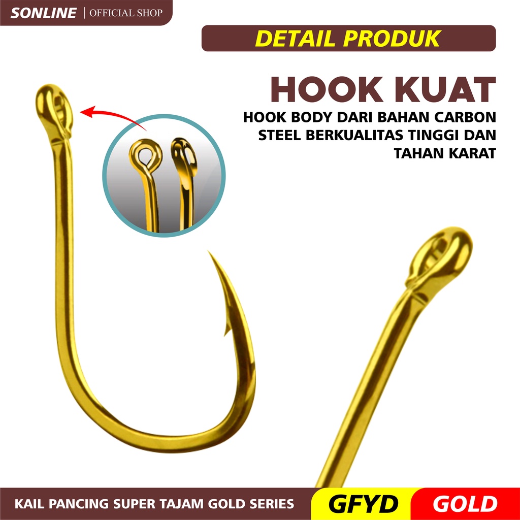 Sonline Kail Pancing Gold 25 pcs High Carbon Steel Barbed Fishing Hook Tackle Kail GFYD-5