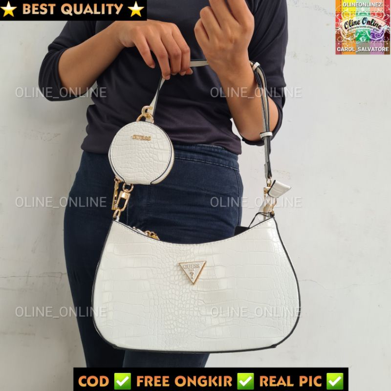 tas wanita alexie jinjing pundak shoulder bag with small coin pouch bag croco motif black nude pink white gs gb