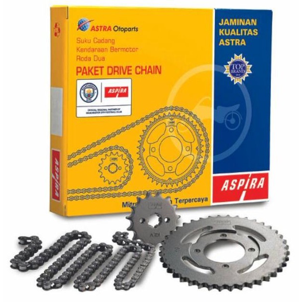 GEAR SET DEPAN BELAKANG PLUS RANTAI MOTOR NEW SUPRA FIT REVO ASPIRA KTL ORI NEW ASTRA OTOPARTS