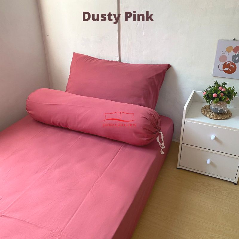 Sprei Estetik Polos Dusty Pink Tanpa Embos Bahan Polymicro Halus Ukuran 90x200 100x200 120x200 160x200 180x200