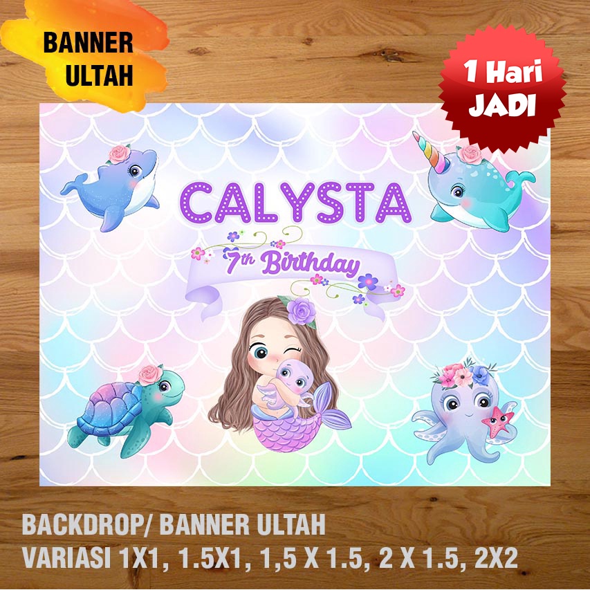 Berkah_Seratus Mermaid Banner/ Backdrop/ Spanduk Ulang Tahun Ul-Tah