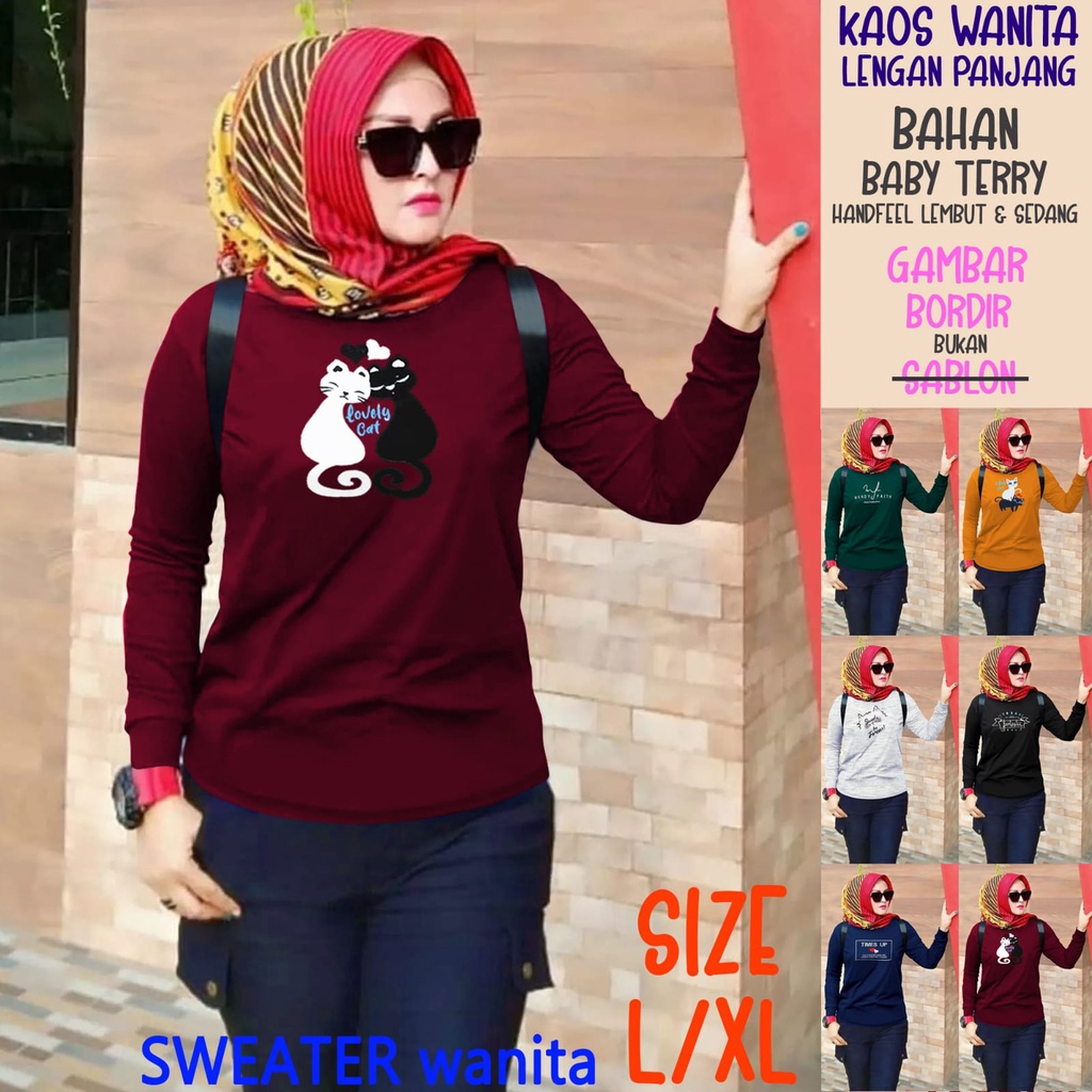 kaos wanita lengan panjang/atasan wanita bordir/baju wanita lengan panjang