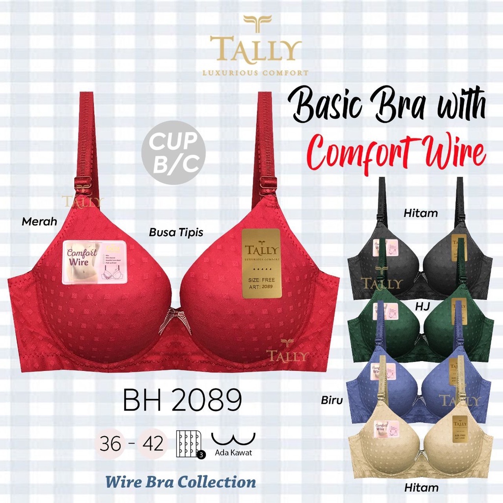 TALLY BRA BH 2089 I CUP B BESAR | ADA KAWAT | BUSA TIPIS I KAIT 3 I SIZE 36 - 42