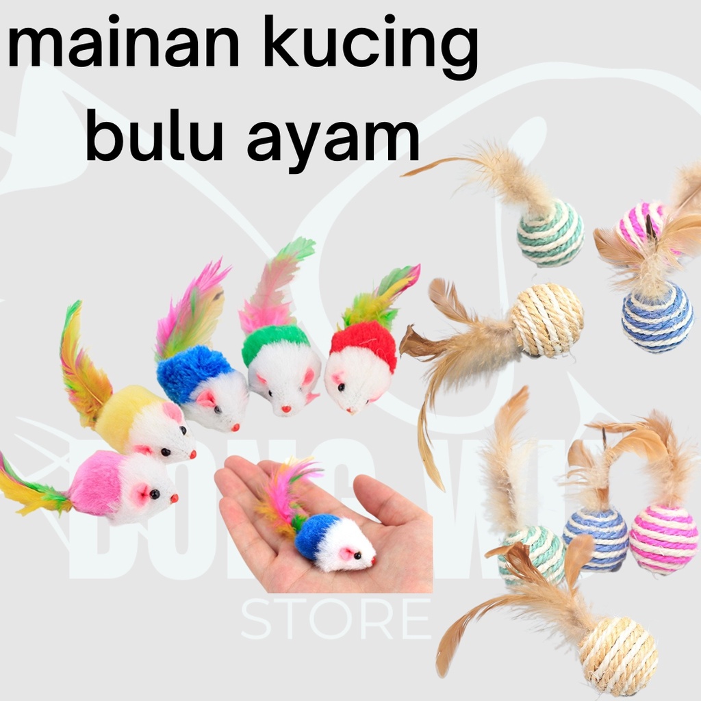 DONGWU MAINAN GIGITAN HEWAN ANAK KUCING BENTUK TIKUS DAN BOLA BULU AYAM