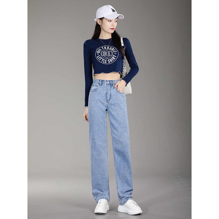 Pinggang Karet Highwaist Loose Celana Jeans Wantia Impor