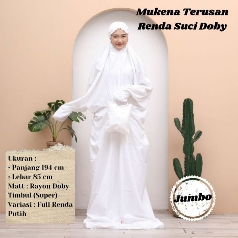 Mukena Terusan putih Polos/mukena renda putih/mukena terusan jumbo