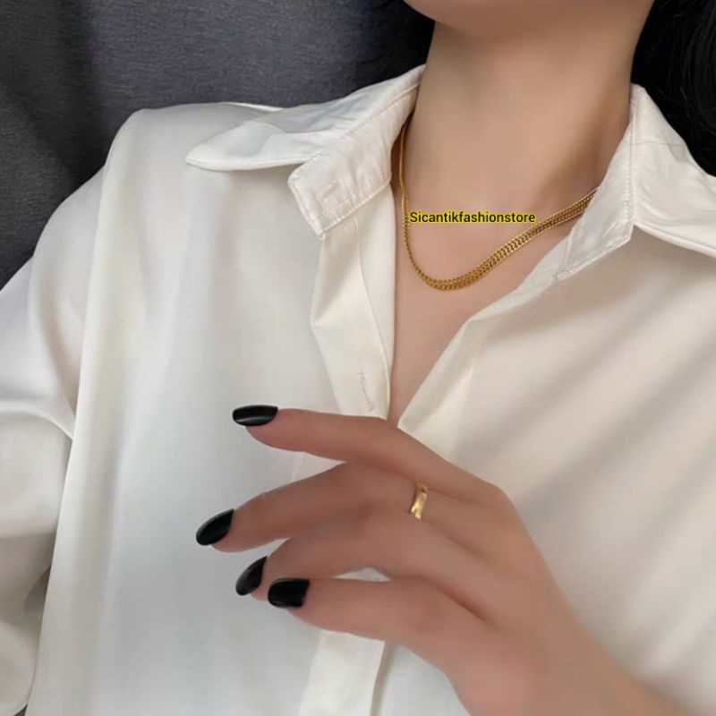 KALUNG TITANIUM WANITA SISIK NAGA VINTAGE TRENDING LAPIS EMAS 18K PERHIASAN KOREA KEKINIAN ANTI KARAT SELAMANYA KALUNG TITANIUM FASHION STYLE WANITA KOREA