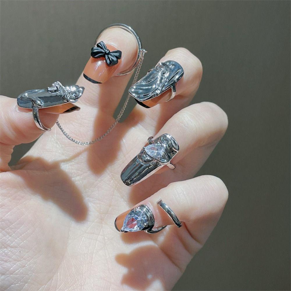 Mxbeauty Kuku Cincin Unik Adjustable Nail Art Cincin Baru Gaya Cina Paduan Hadiah Hari Valentine Logam Tidak Teratur Jari Cincin Set