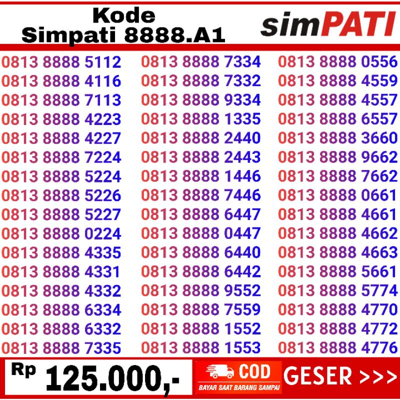 nomor cantik simpati kwarted termurah 8888 kepala 0813