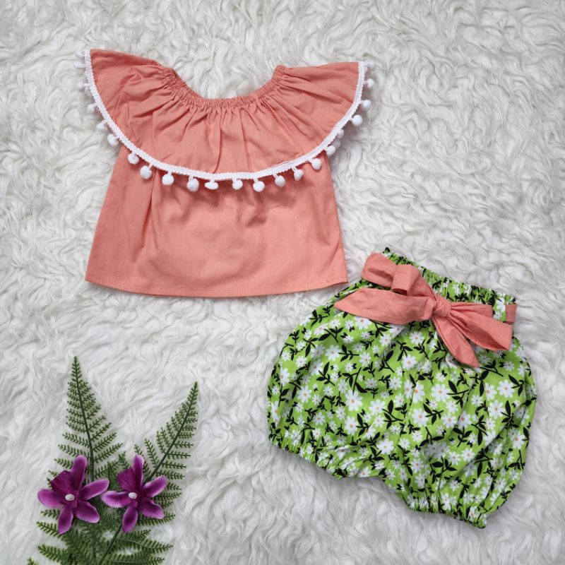 baju bayi perempuan Set celana pompom