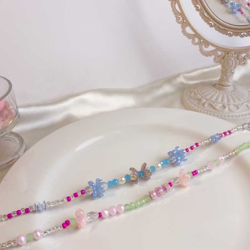 Kalung Necklace handmade Manik Manik Single Necklace Choker Hijab Clover