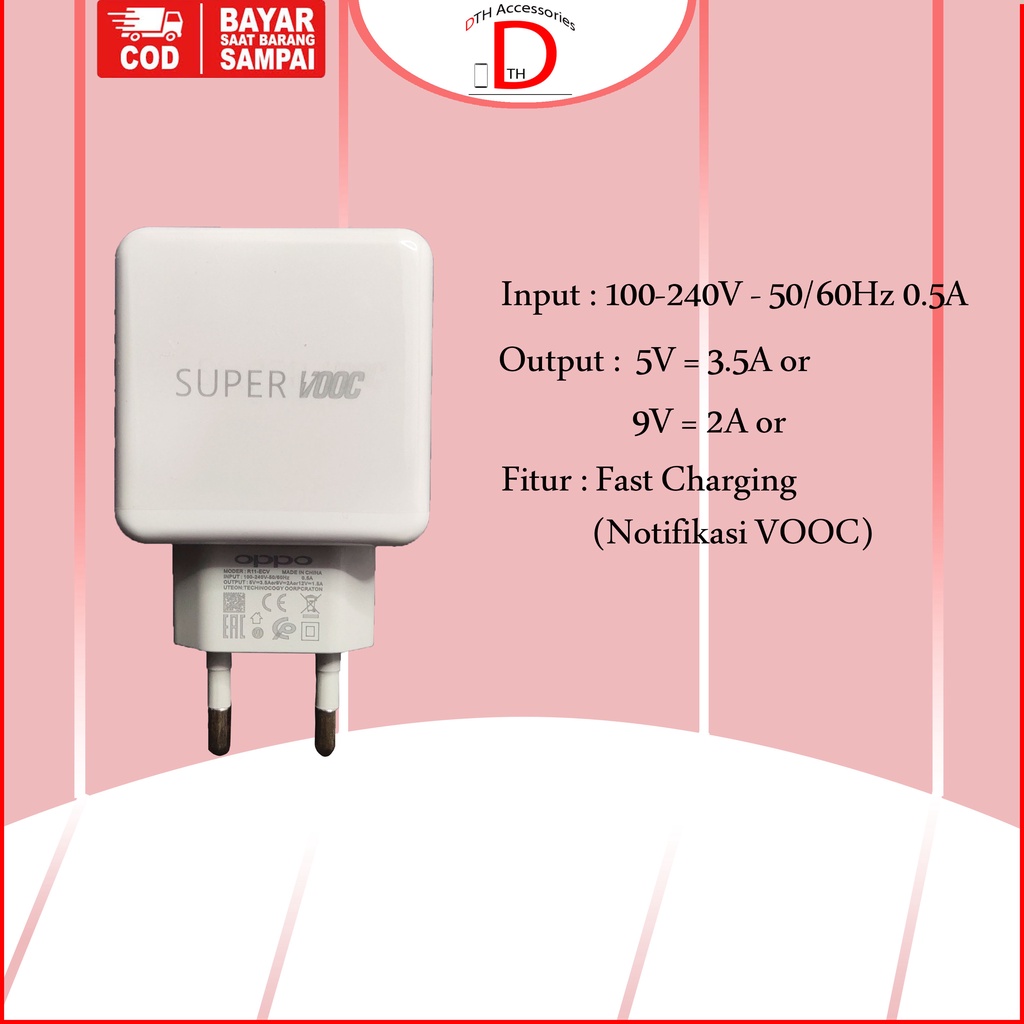 Charger Oppo Original Type C Fast Charging 18 Watt VOOC A54, A53, A55, A11s, A33 (2020), A32, A52, A53s, A74 4G, A72, A72 5G, A73 5G, A92,  A92s, A93, A93 5G, A93s 5G, Reno 4F, Reno 4Z