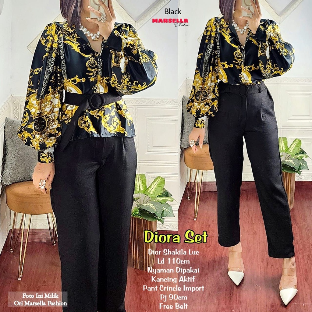 DIORA SET PREMIUM ORIGINAL BY MARSELA SETALAN BAJU WANITA BLOUSE DAN CELANA KULOT SETCEL CASUAL KOND