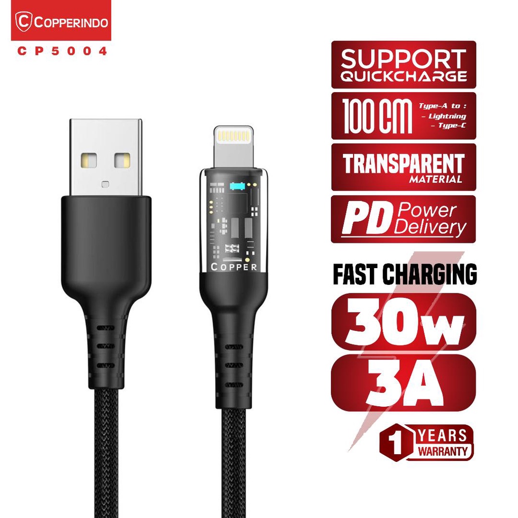 COPPER Kabel Data Transparan 30W/3A | Fast Charging Lightning | CP5004