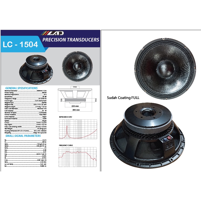 LAD - Speaker komponen 15 inch LC 1504 voice coil 4 inch
