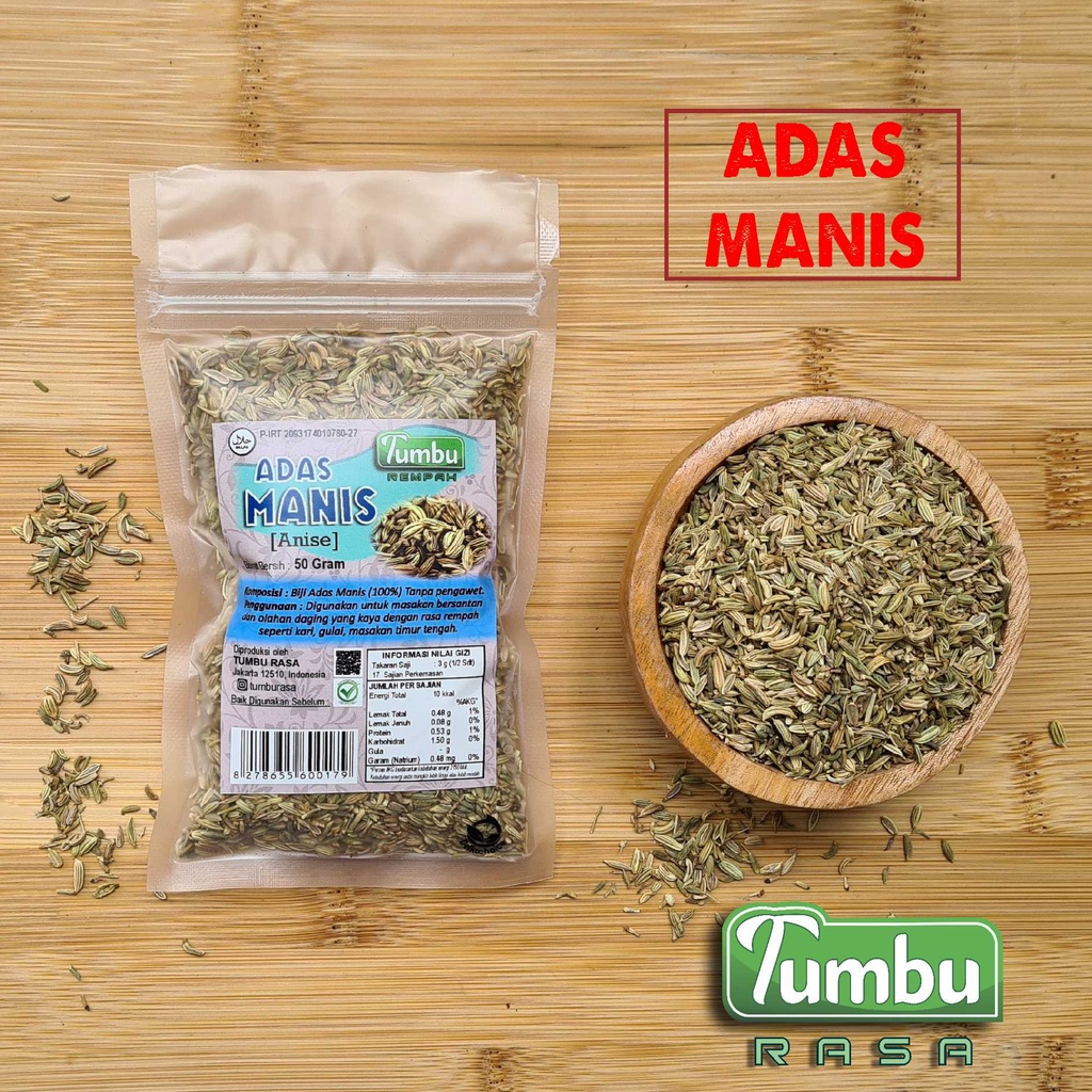 

Bumbu biji ADAS MANIS kemasan isi 500 gram [50g, 100g] - rempah Anise