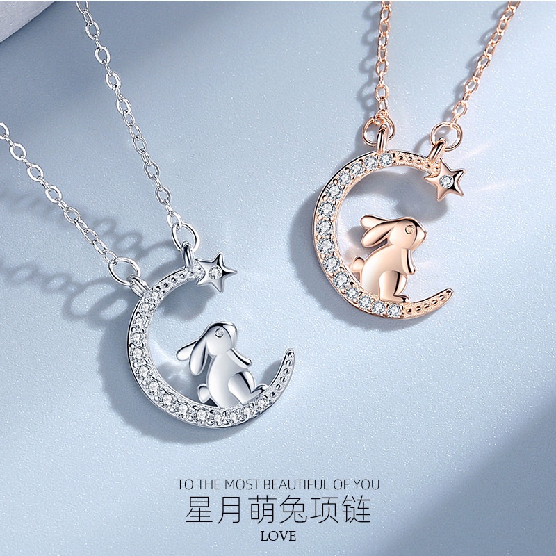 1 Pcs Kreatif Bulan Kelinci Liontin Kalung Lucu Wanita Hewan Tulang Selangka Rantai Aksesoris Fashion Perhiasan Gadis Hadiah