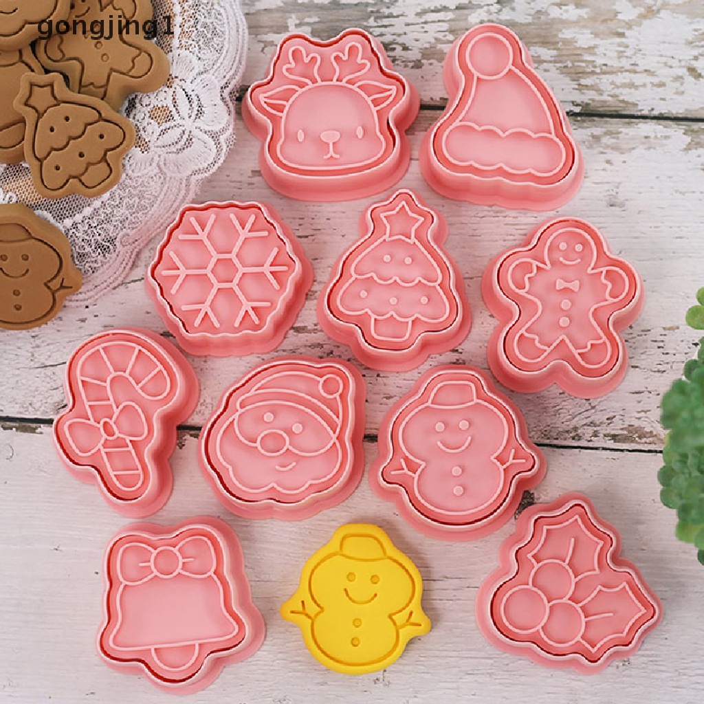 Ggg 10Pcs Pemotong Kue Kering Natal Kartun Santa Snowman Pohon Elk Biskuit Cetakan ID