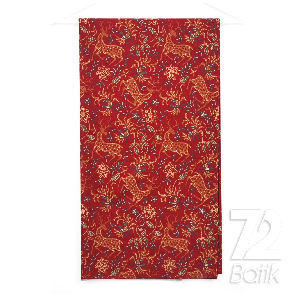 KAIN BATIK PREMIUM Bahan Katun Motif Rusa Kutub Warna Merah 723054 Cap 72IL Jarik Jarit Samping Kebat Panjang Batik Katun Modern Premium Bahan Seragam Batik Pernikahan Kantor Keluarga Murah Kamen Jadi Batik Bali Lembaran