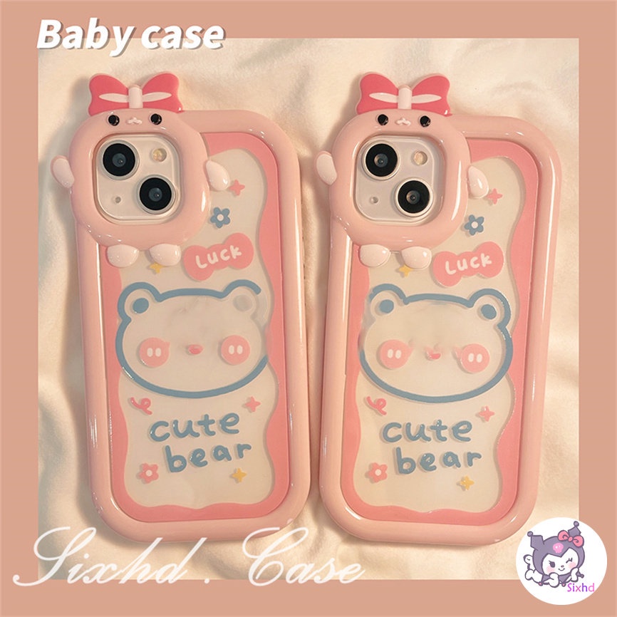 Realme C35 C31 C30 C25Y C21Y C25 C15 C12 C11 C21 C20 C17 C3 9i 7i 6i 5i 5s 5 Narzo 50A 50i Prime 3D Small Monster Phone Case Cute Pink Graffiti Little Bear Phone Soft Cover