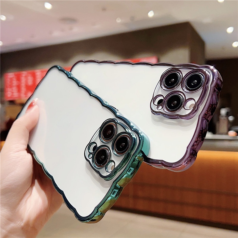Deluxe Silikon Transparan soft shell phone case Kompatibel Untuk iphone 14 13 12 11promax x xs xsmax wave border shockproof back cover casing