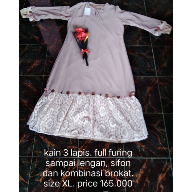 gamis_sifon abu_kombinasi_brukat full furing anti nrawang dress remaja dewasa sifon anti nrawang_men