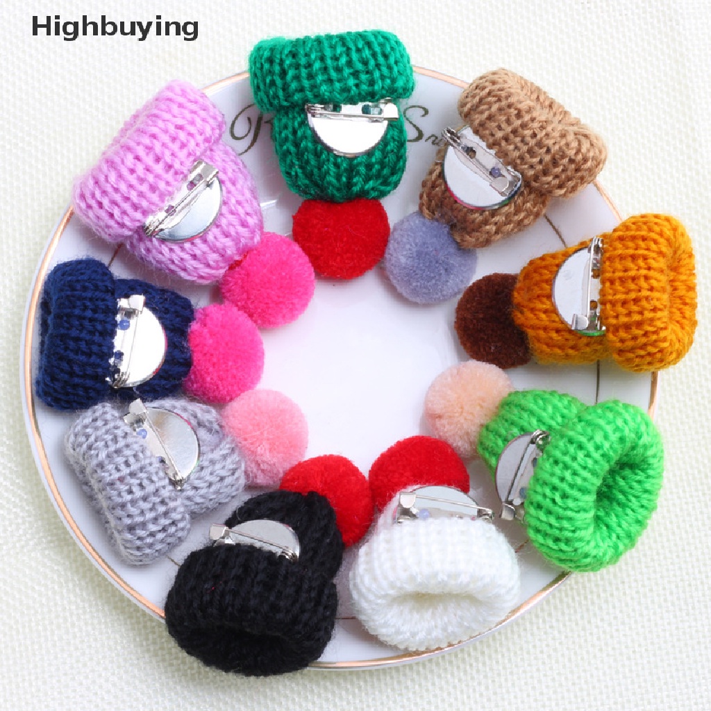 Hbid Kreatif Lucu Warna-Warni Mini Topi Rajut Bros Hairball Hias Natal Tahun Baru Hadiah Sweater Jaket Kerah Korsase Pin Lencana Perhiasan Accessorie Glory