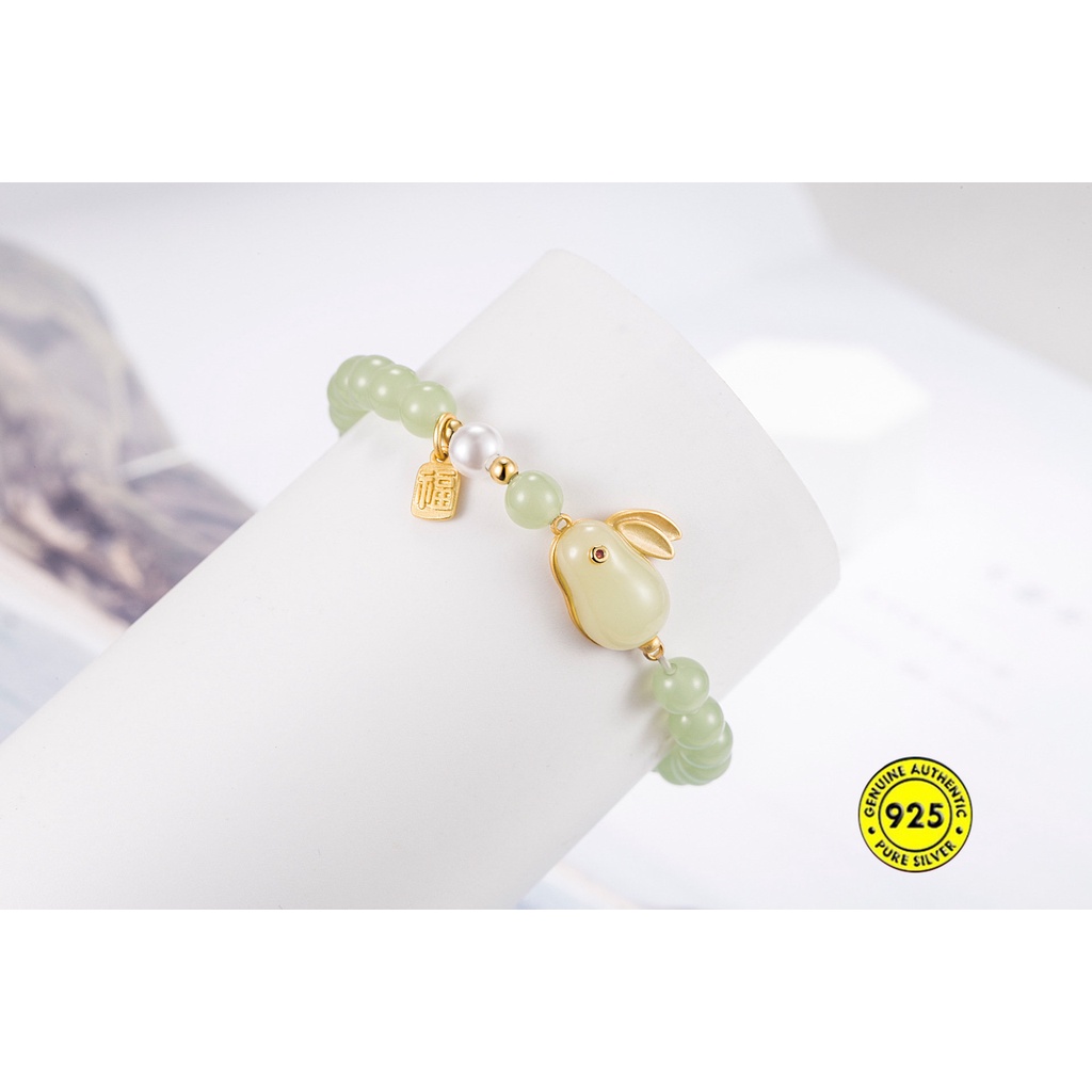 Hetian Jade Lucky Beads Shell Mutiara Kartu Berkat Giok Gelang Kelinci Giok U1494